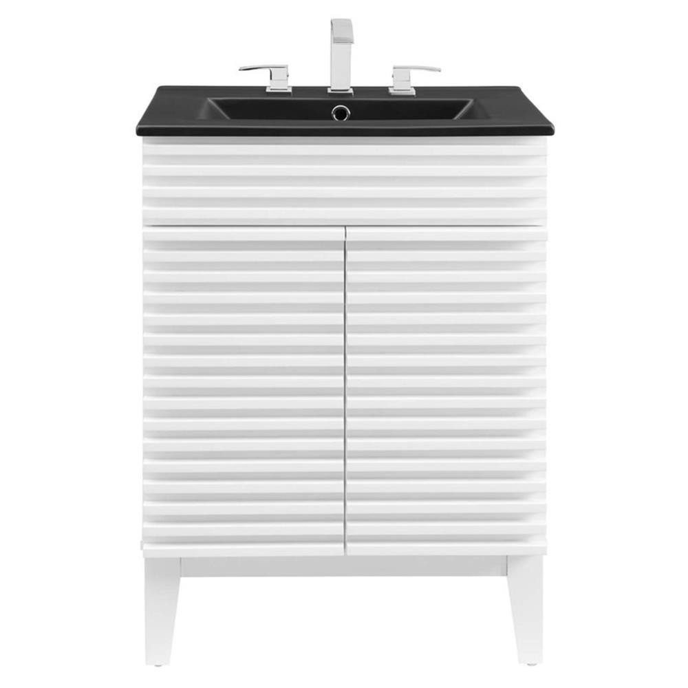 Pemberly Row 24″ Mid-Century Modern Wood Bathroom Vanity in White/Black