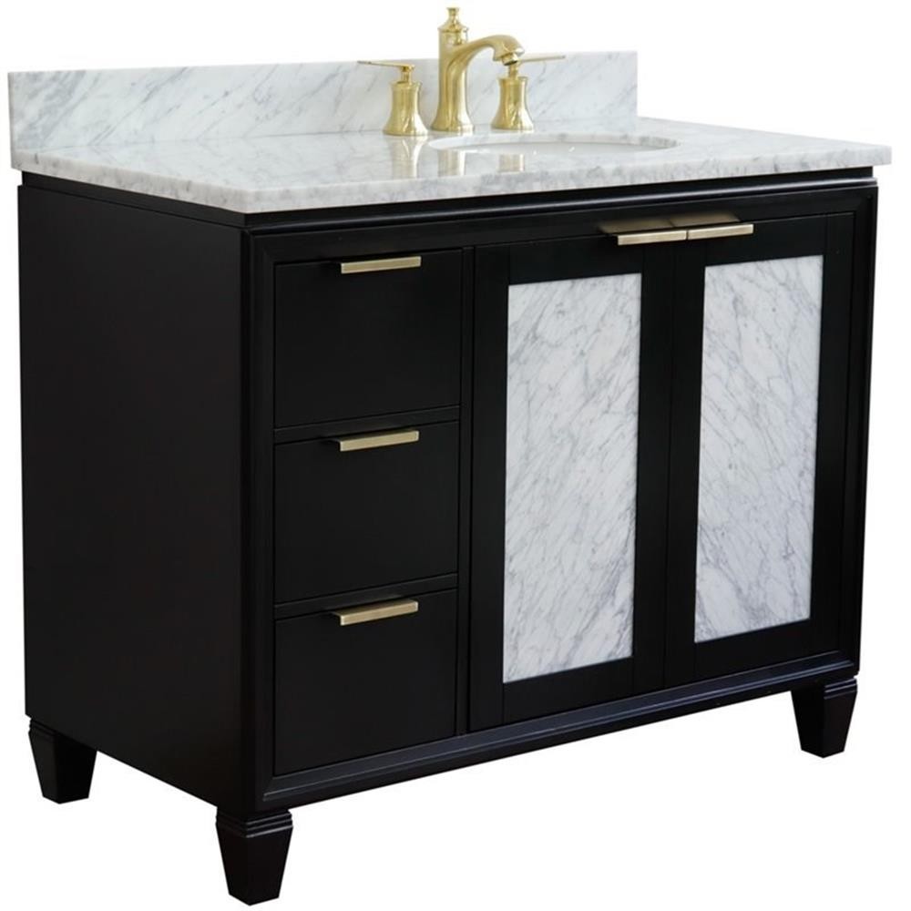Trento Solid Wood Vanity with Right Oval Sink in Blue/White Carrara