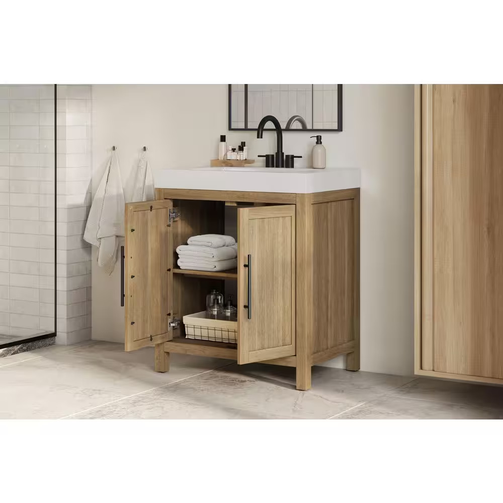 Cargrove 30 In. Single Sink Freestanding Oak Bath Vanity with White Resin Compos
