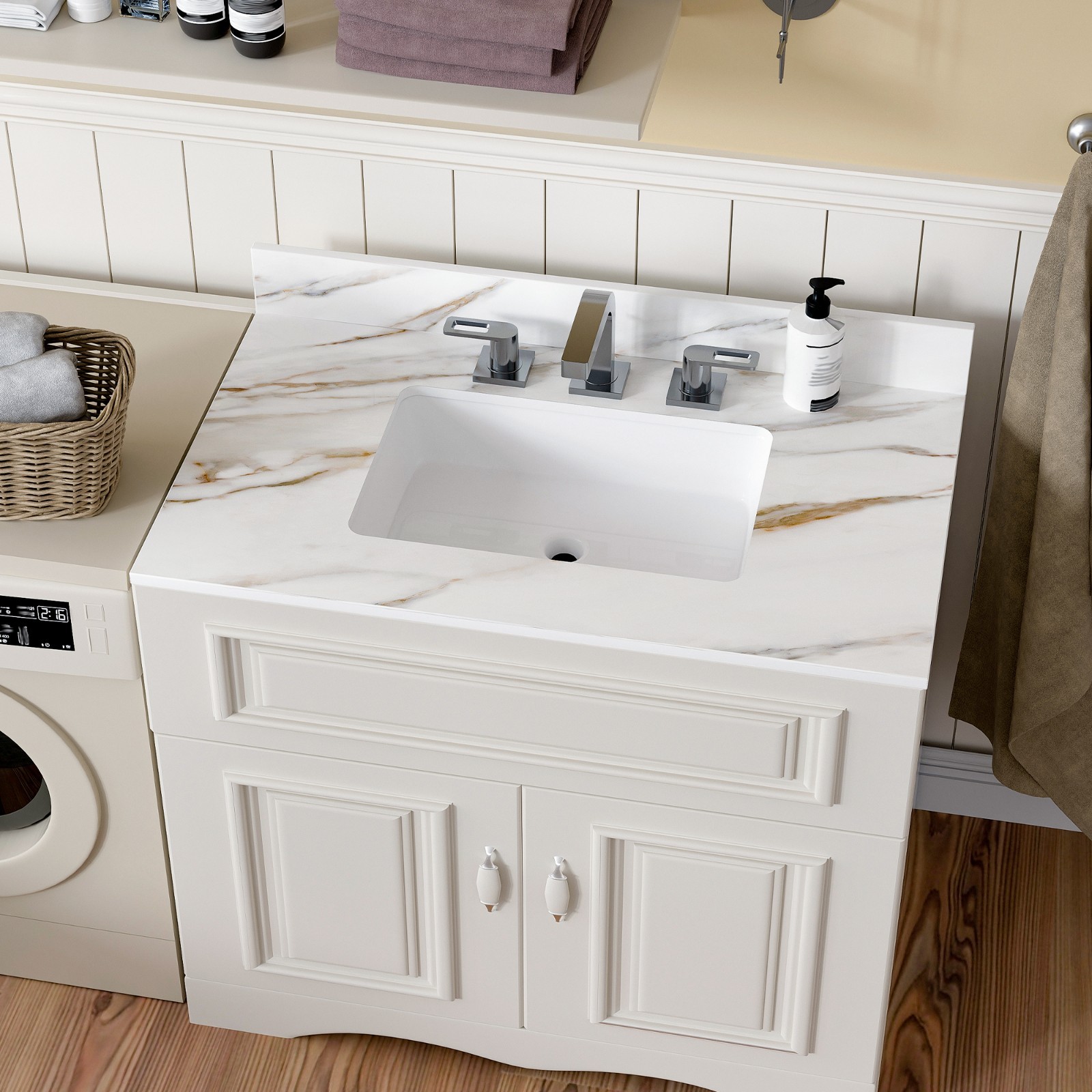 37″ Marble Vanity Top with Undermount Sink & Backsplash Carrara White