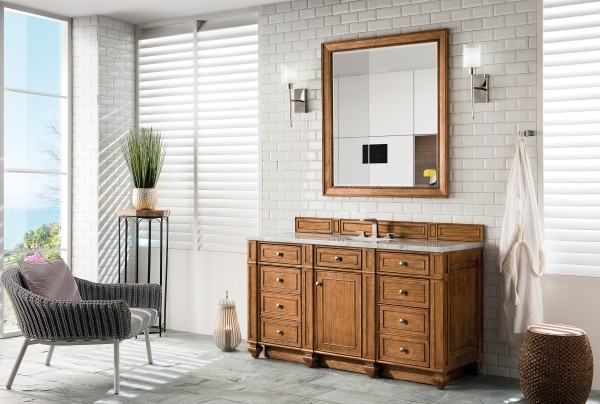 60in James Martin Bristol 157-V60S-SBR-3CAR Carrara Marble Single Vanity Cabinet