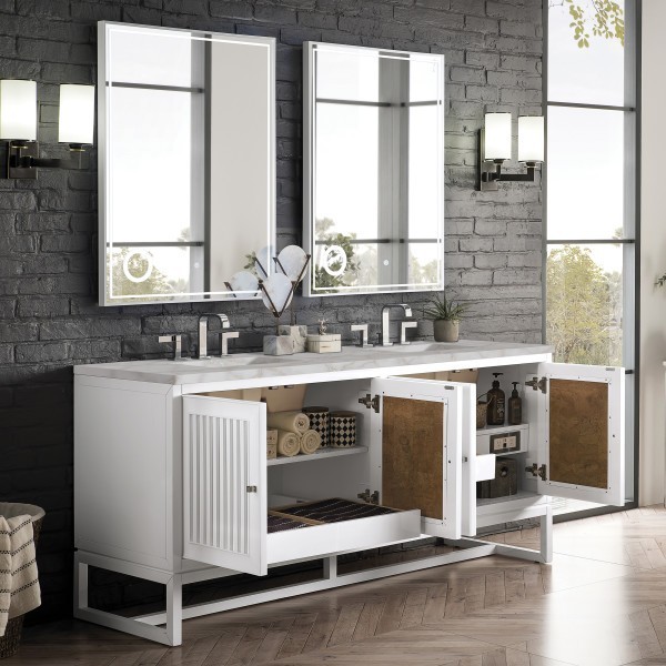 72″ James Martin Athens E645-V72-GW-3VSL Double Vanity Cabinet Silver Top