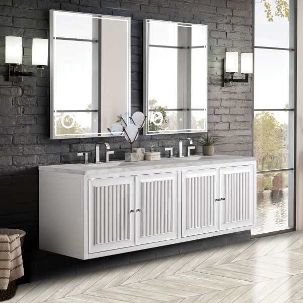 72″ James Martin Athens E645-V72-GW-3VSL Double Vanity Cabinet Silver Top