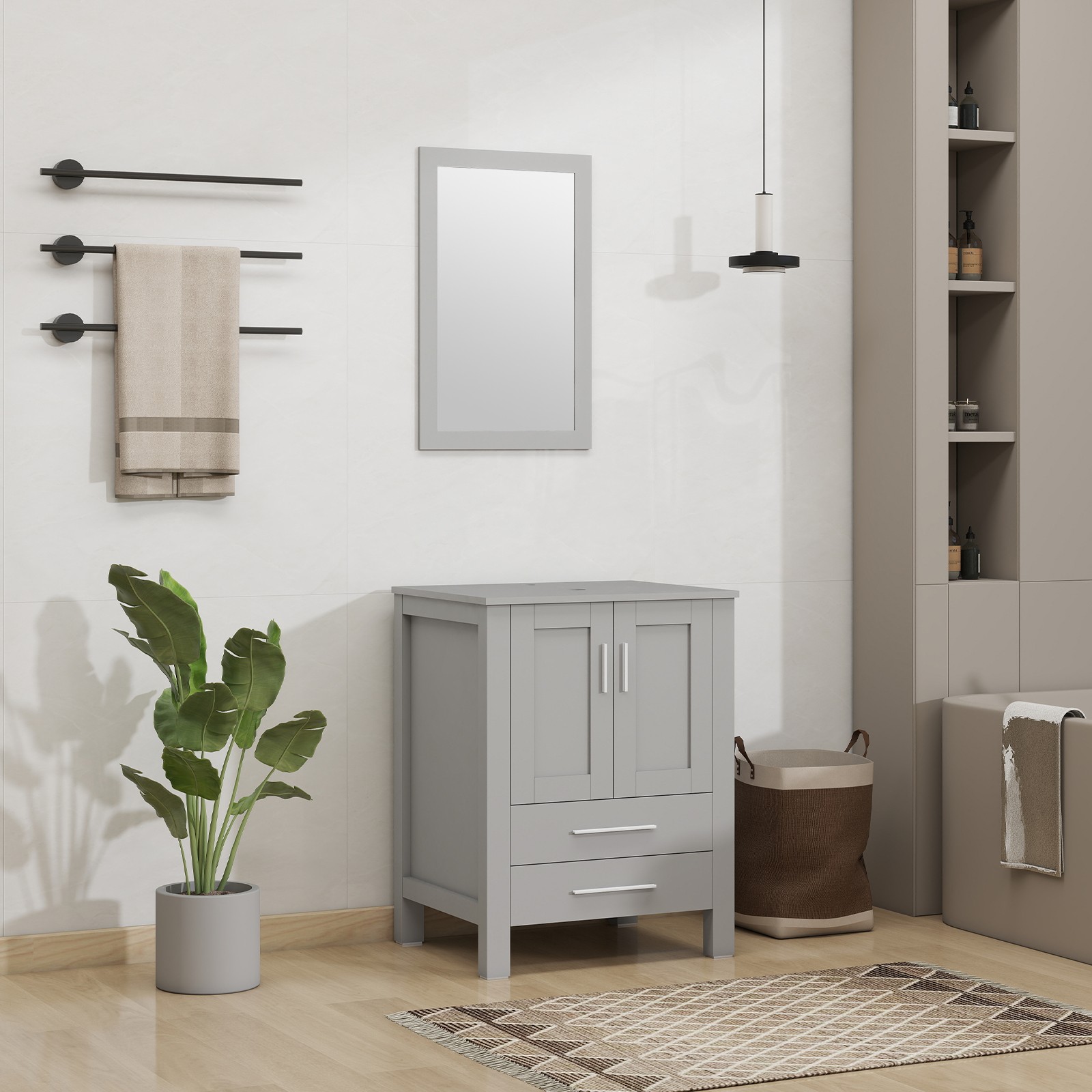 24″Bathroom Vanity All in One, Storage Cabinet, Mirror & Drawers