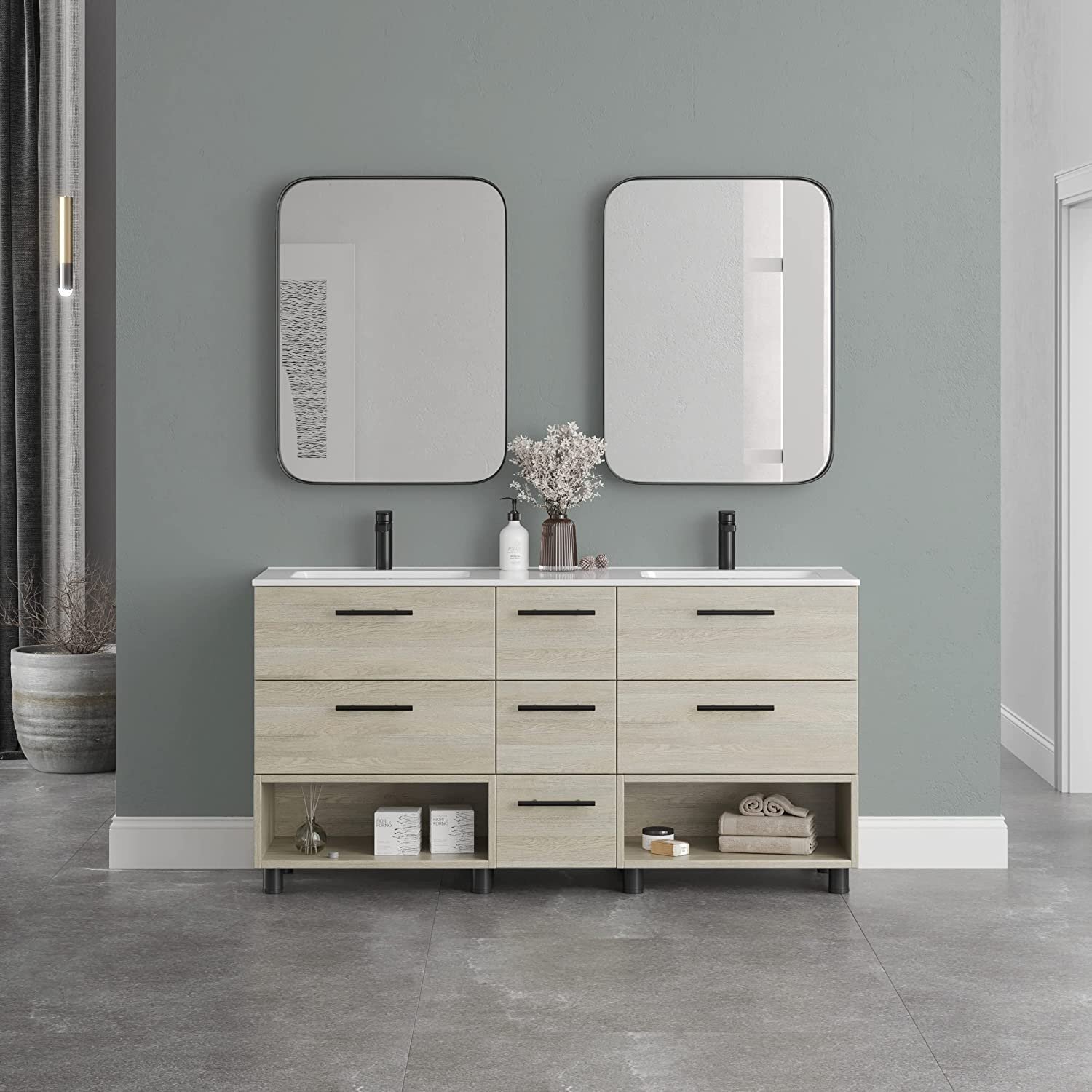 Georgia 60″ Vanity Base Cabinet | Toasted Wood | 60 X 33,5 X 21,5 in