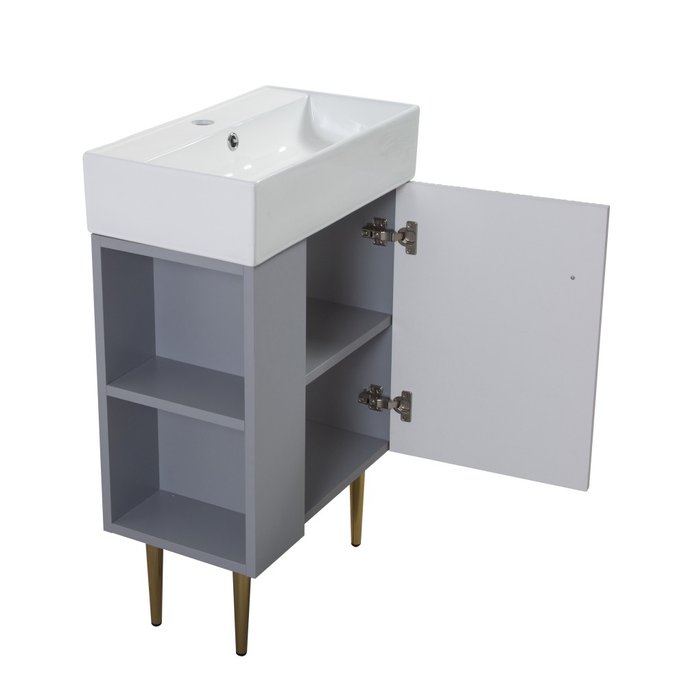 21.6″ Bathroom Vanity Base Only with Open Shelf, Soft Close Doors, Matte Gray
