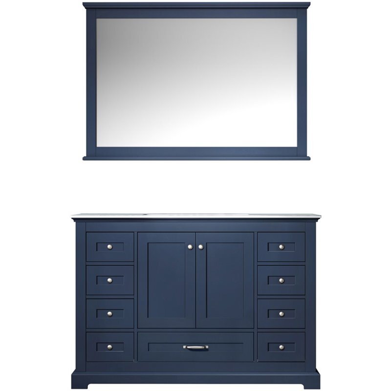 Lexora Home Dukes 48″ Carrara Marble Top Single Vanity in Navy Blue