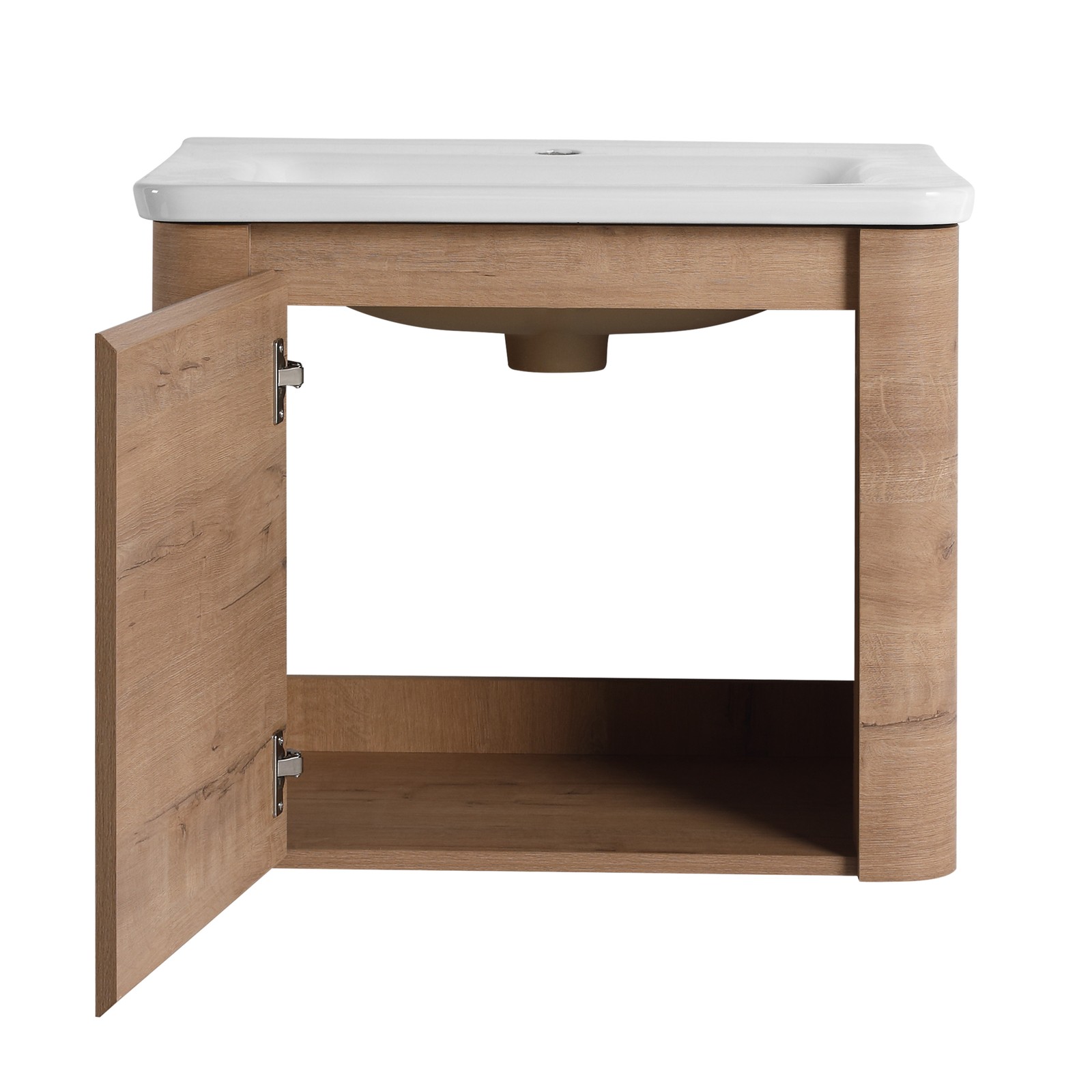24″ Plywood Wall-Mounted Bathroom Vanity w/ White Ceramic Sink Soft-Close Door