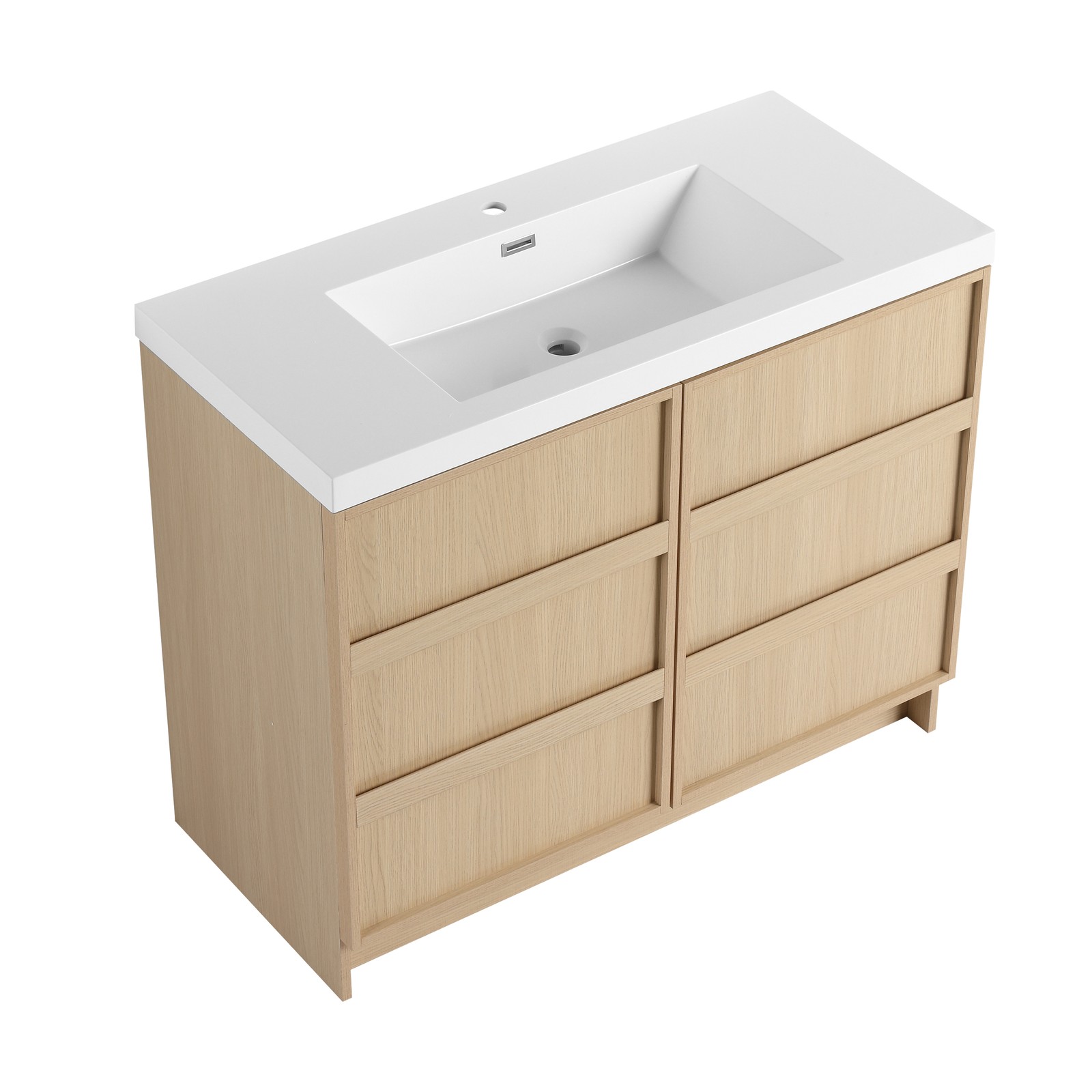 42 Inch Plywood Freestanding Bathroom Vanity Cabinet 2 Doors With Resin Sink Oak
