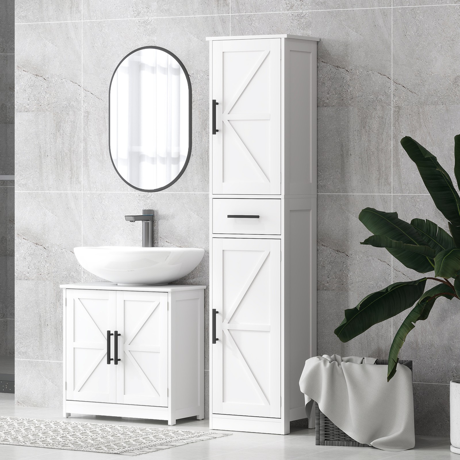 Pedestal Sink Storage Cabinet, Bathroom Sink Cabinet, White