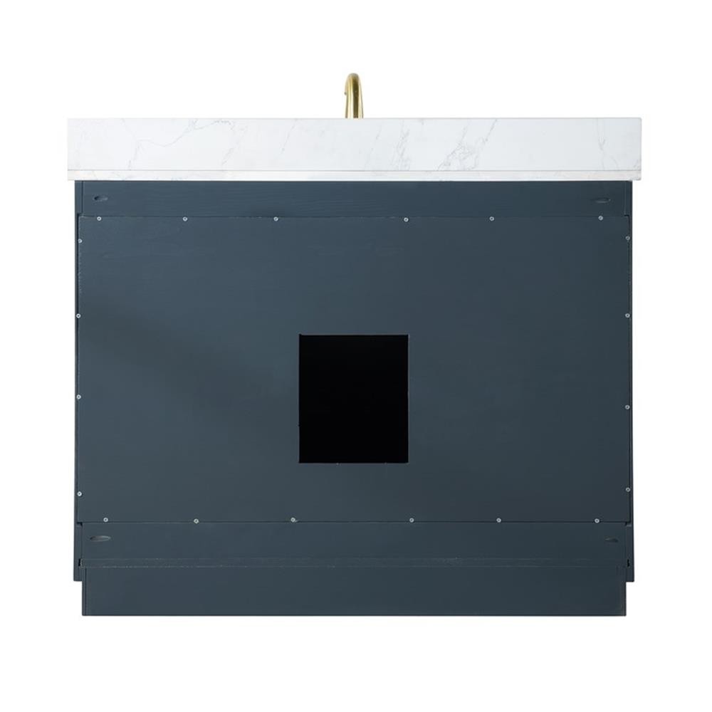 Pemberly Row 42″ Charcoal Blue Wood Vanity w/ Composite Stone Top without Mirror