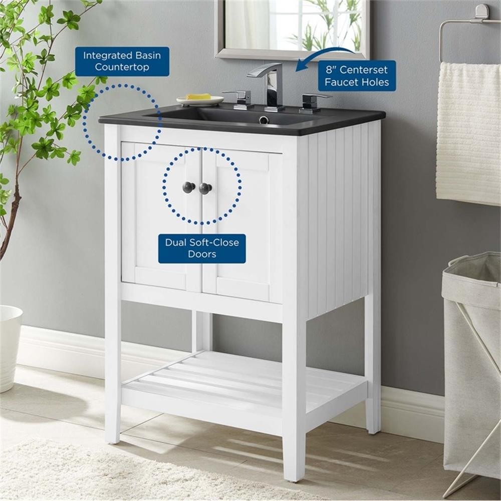 Pemberly Row 24″ Modern Wood/Ceramic Bathroom Vanity in White/Black