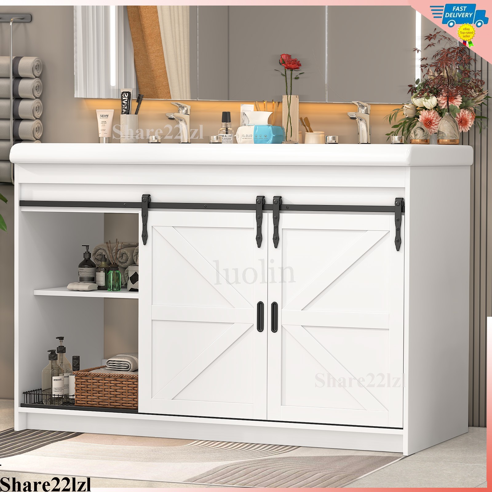 47″ Bathroom Vanity with Ceramic Sink Modern Storage Cabinet w/Soft Close Doors