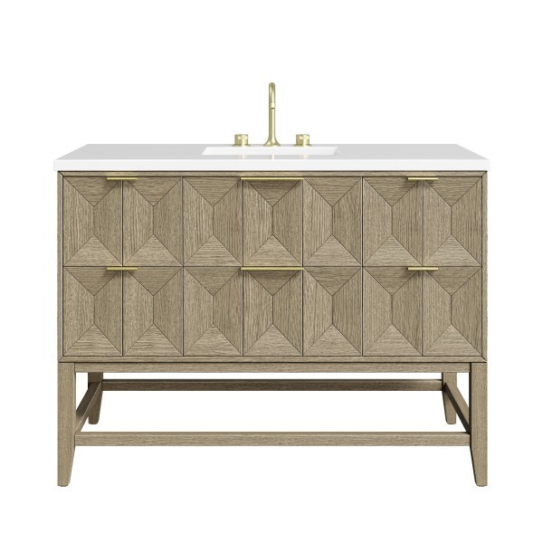 48″ James Martin Emmeline D100-V48-PBO-3WZ Vanity Cabinet White Zeus Top