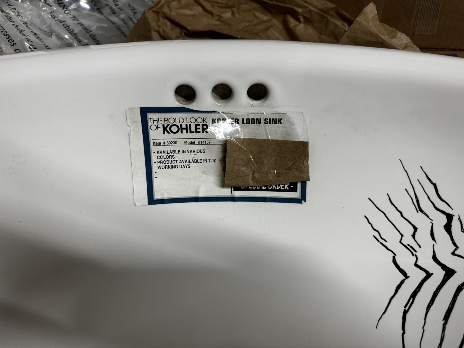 KOHLER Loon design on Vintage Self-rimming lavatory K-14157-NA