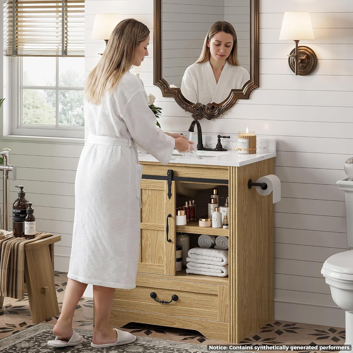 Bathroom Vanity with Sink, 30 Inch Bathroom Sink Cabinet with Drawers & Metal