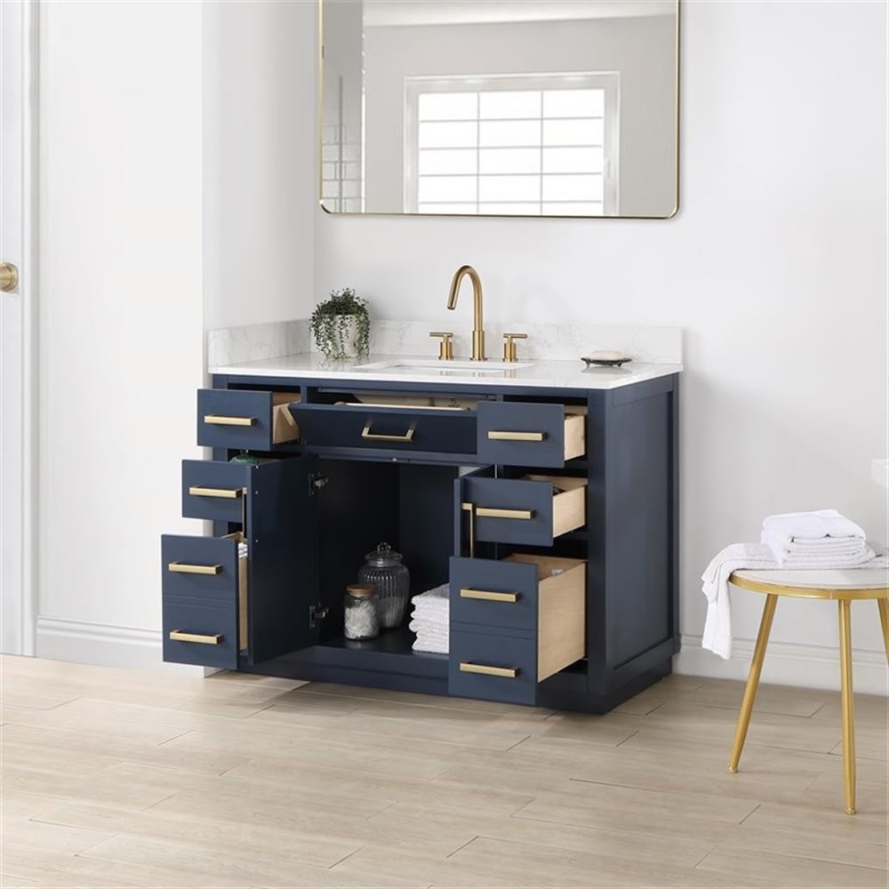 Pemberly Row 48″ Wood Vanity in Royal Blue with Composite Stone Top no Mirror