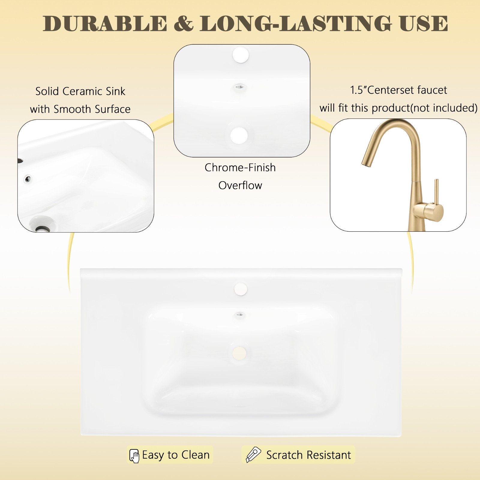 35.6″ Bathroom Vanity Storage Cabinet w/ Ceramic Sink Glass Motion Sensor Light