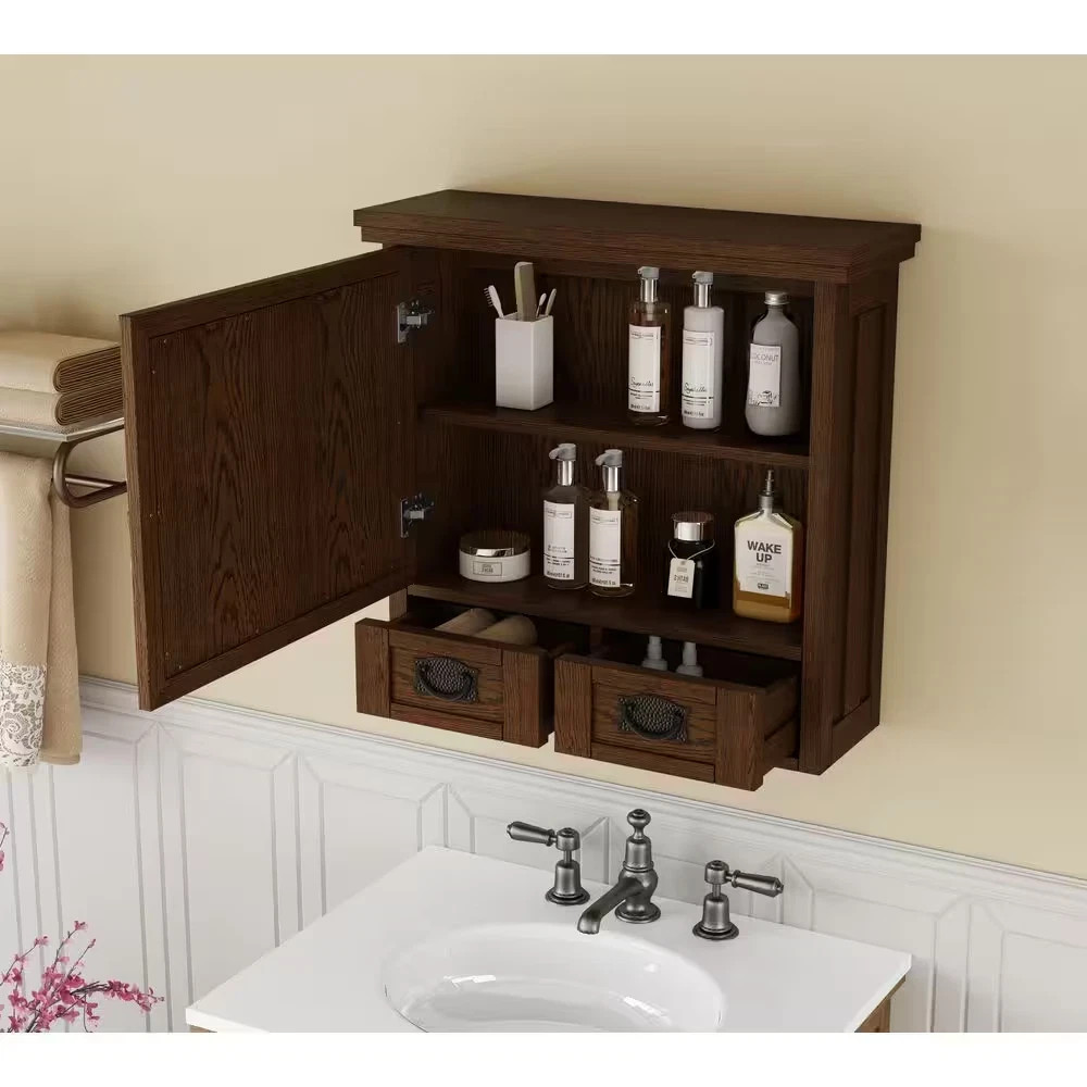 Home Decorators Artisan 23.5 x 22.75 Wood Framed Vanity Bathroom Mirror Dark Oak