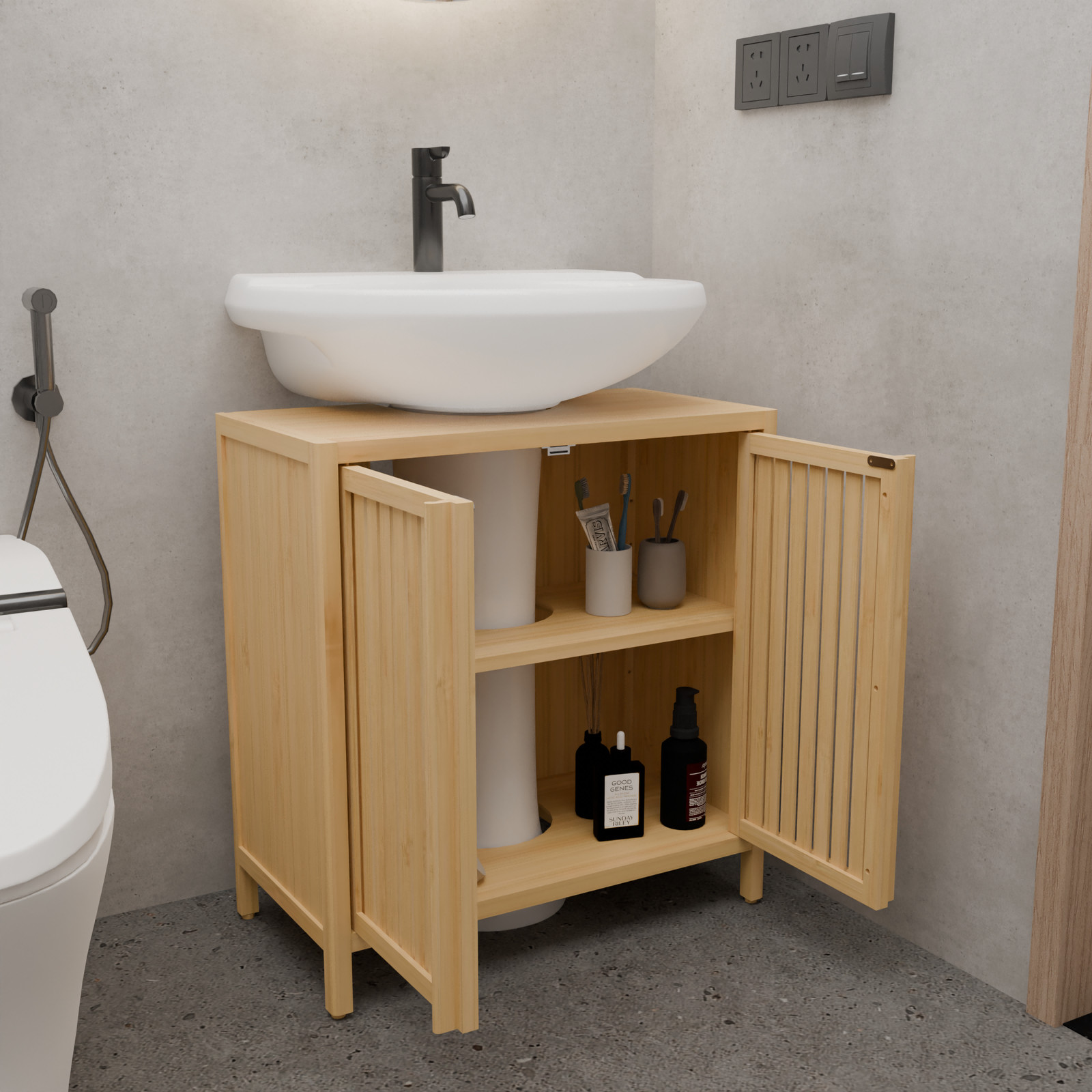 Under Sink Vanity Cabinet Bathroom Double Door Shelf Cupboard Basin Cabinet