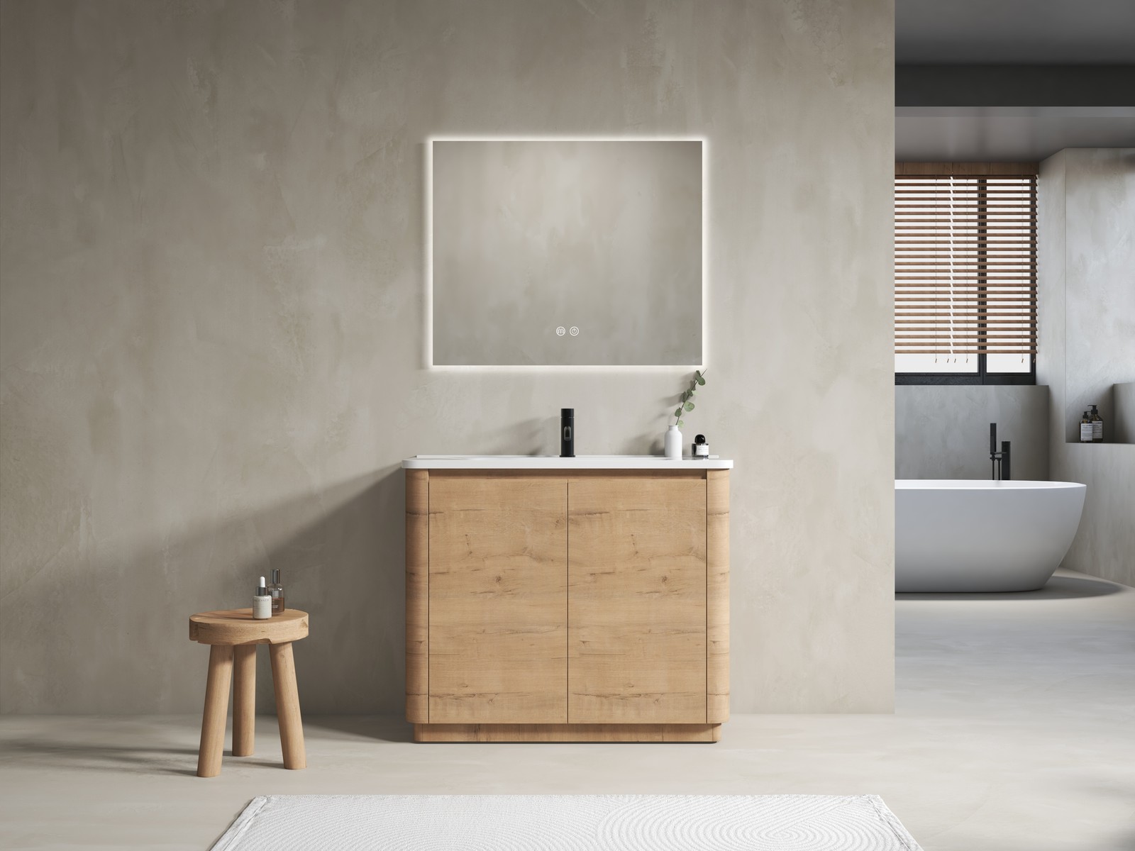 40 inch Freestanding Bathroom Vanity with Ceramic Sink Adjustable Shelf Plywood