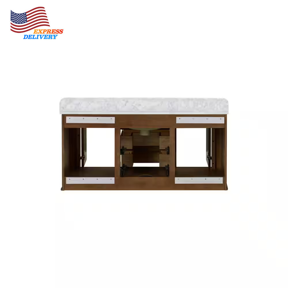 48 In. Single Sink Cinnamon Oak Bath Vanity White Carrara Marble Top (Assembled)