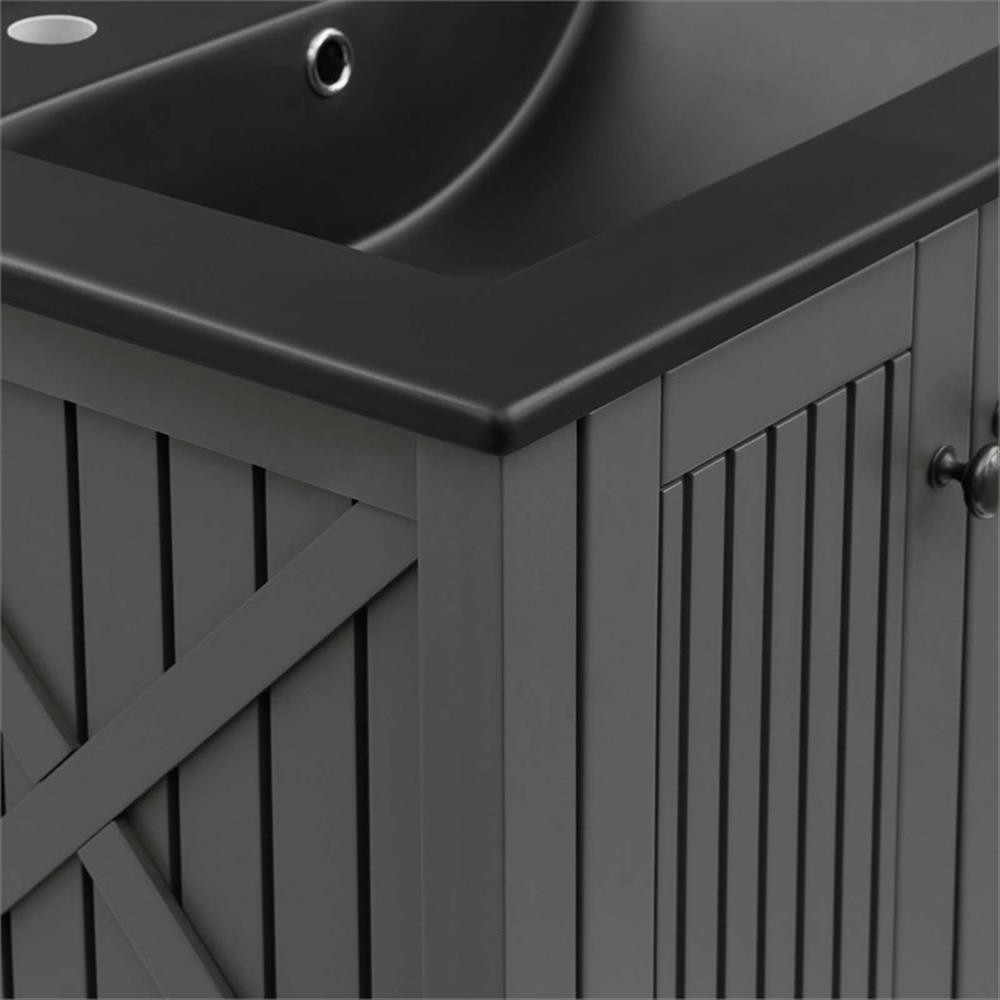 Pemberly Row 24″ Modern Wood/Ceramic Bathroom Vanity in Gray/Black