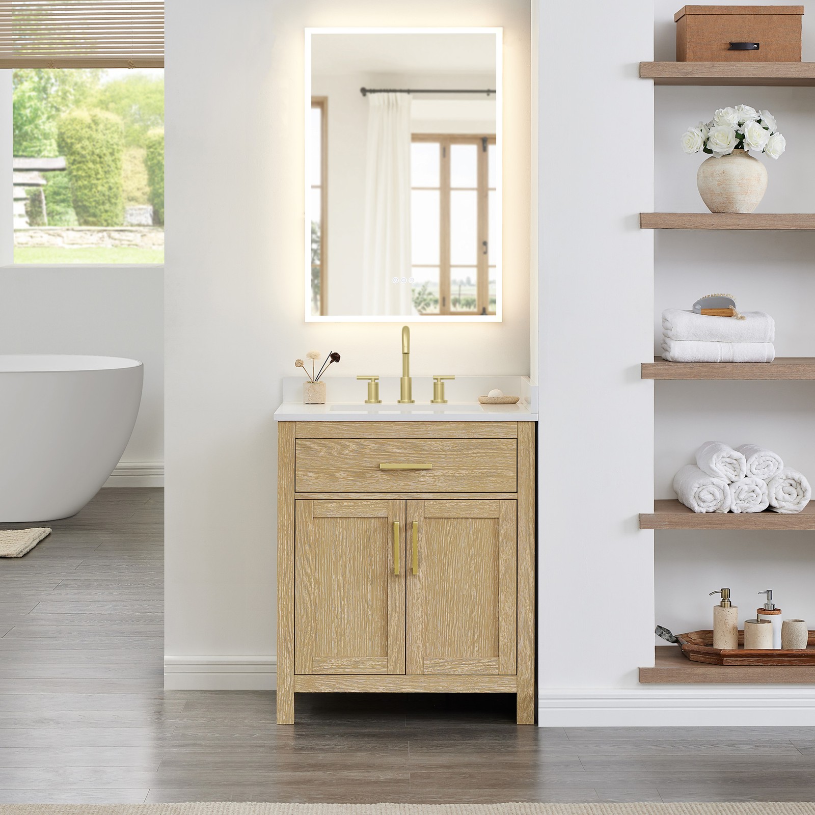 Wyndham Collection WCG242430S-VCA3-US3MXX Beckett 30″ – Whitewashed Oak / White