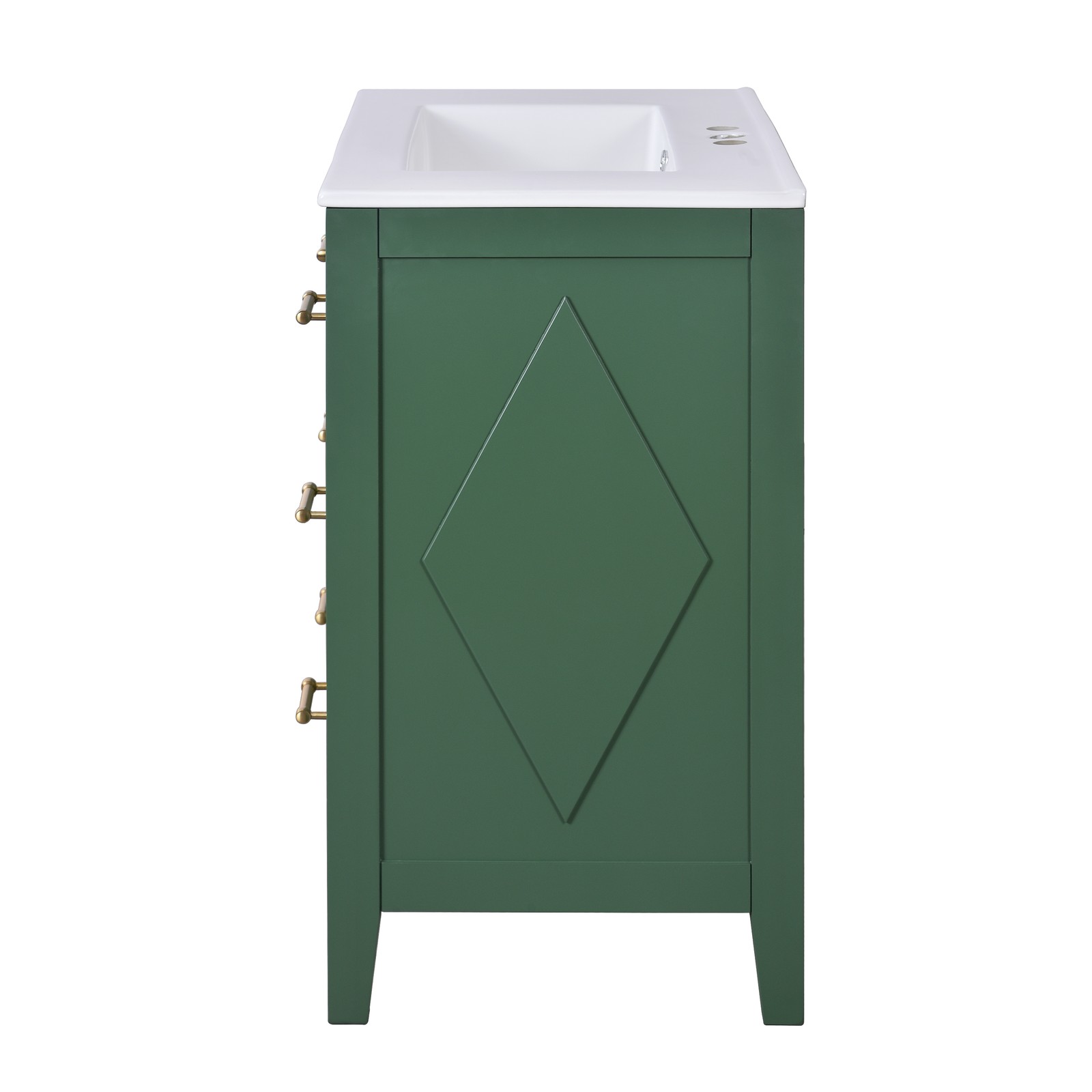 30″ Green Bathroom Vanity with Ceramic Sink, 3 Drawers, Solid Wood