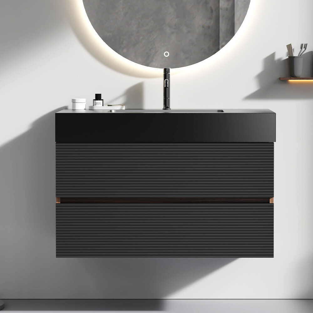 36″ Wall Mounted Bathroom Vanity w/Sink,2 Drawer,Floating Vanity Storage Cabinet