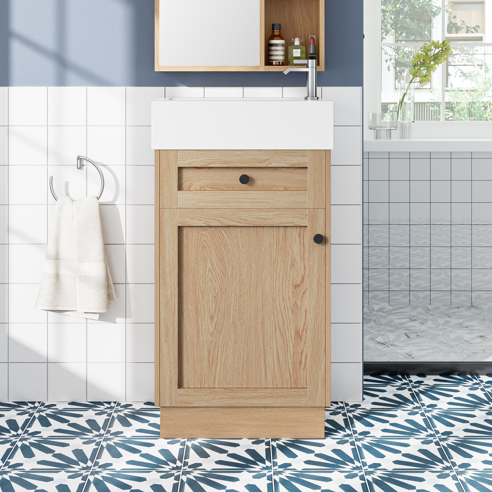 18.5 Inch Rustic Bathroom Vanity MDF Cabinet Reversible Resin Sink Adjustable