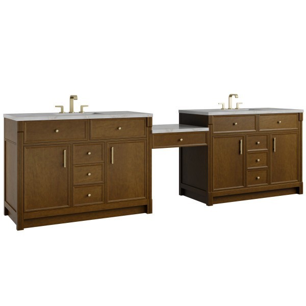 120″ James Martin Bellshire 660-VMC120-HNO-3VSL Dual Vanity Cabinet Silver Top