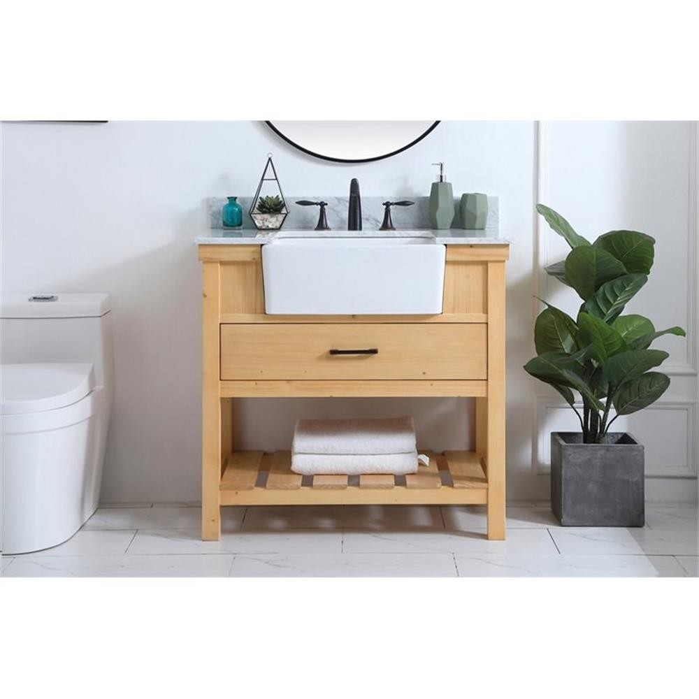 Elegant Decor Clement 36″ Single Bathroom Vanity with Backsplash in Natural Wood