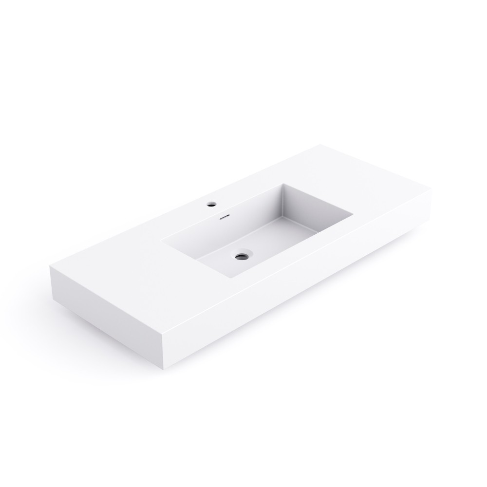 47.2”Wall-Mount Stone Resin Bathroom Sink Rectangular Vessel Sinks for Bathroom