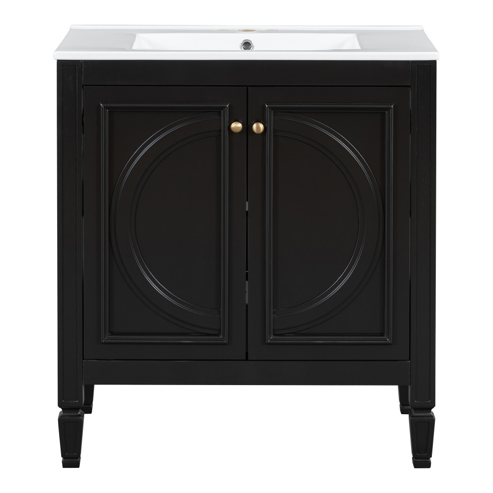 30″ Bathroom Vanity with Sink, Two Doors with Shelf, Soft Close Door Hinges