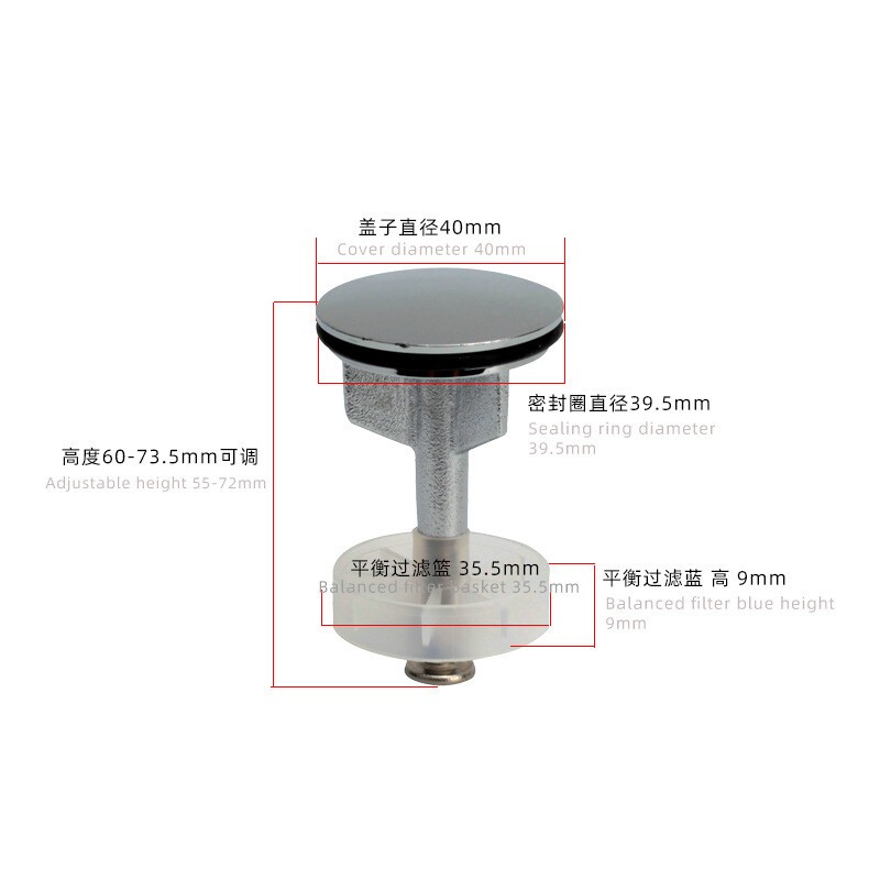 New Pop-Up Waste Basin Sink Push Button 40MM Plug Slotted Chrome Plated Bathroom