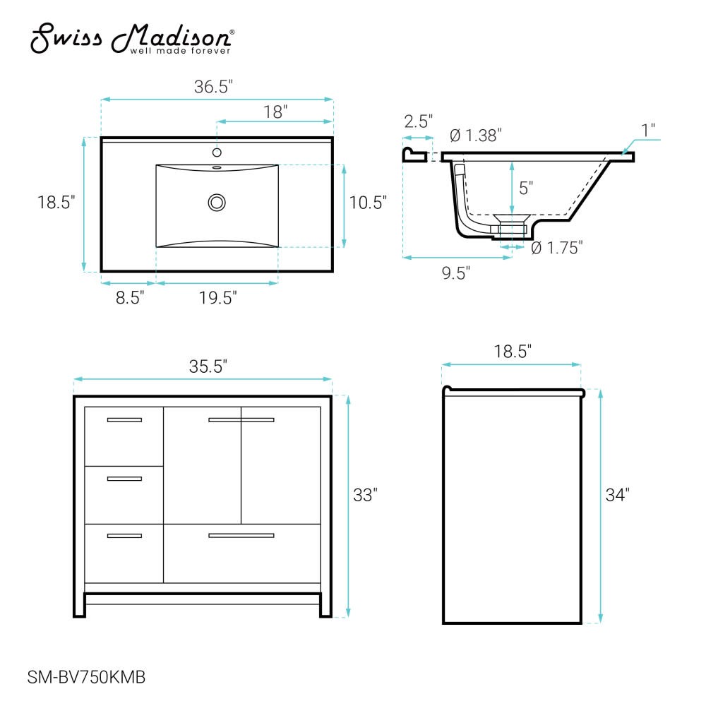 Swiss Madison SM-BV750 Virage 36″ – Natural Oak / Matte Black