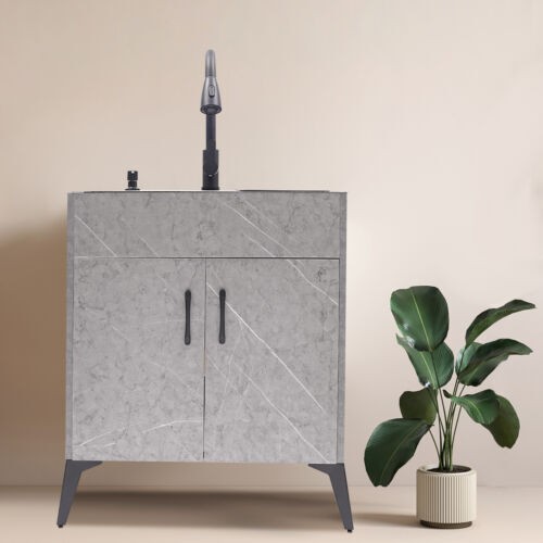 Modern Bathroom Vanity Free Standing Kitchen Cabinet Sink w/ Pull-out Faucet