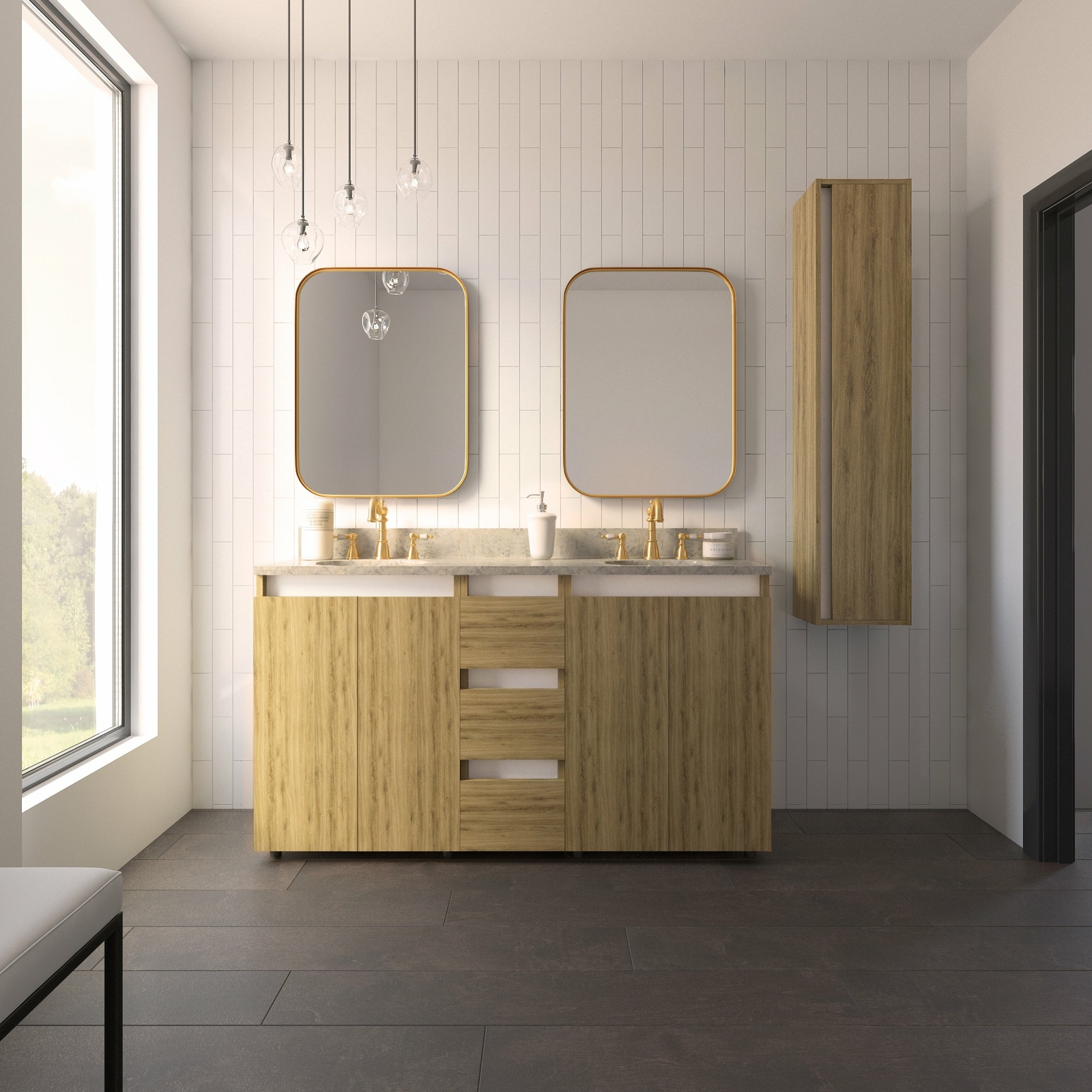 Tennesse 60″ Vanity Base Cabinet | Ginger Oak Wood | 60 X 33,5 X 21,5 In