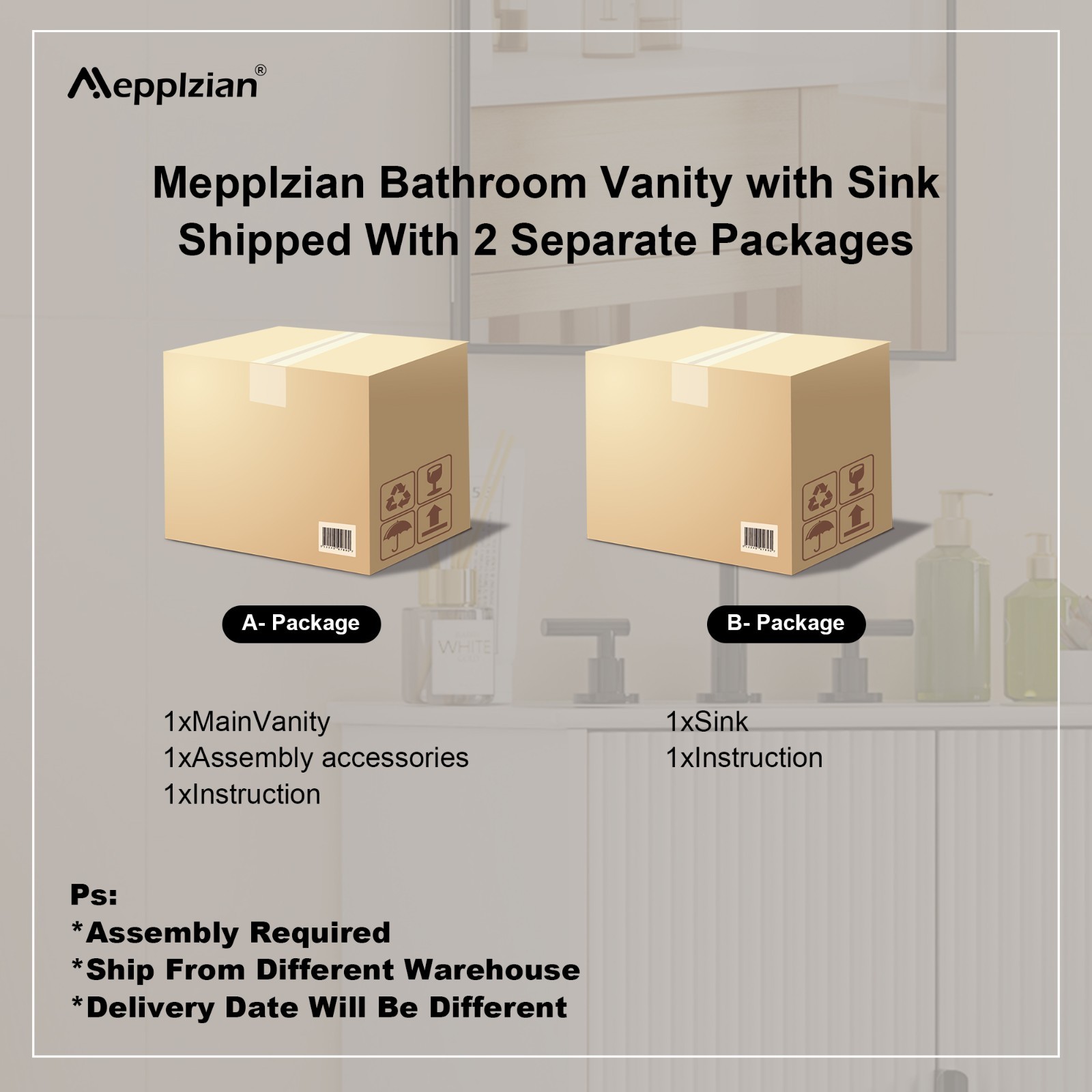 36″ Bathroom Vanity with Ceramic Sink Extra Large Storage with 2 Doors 3 Drawers