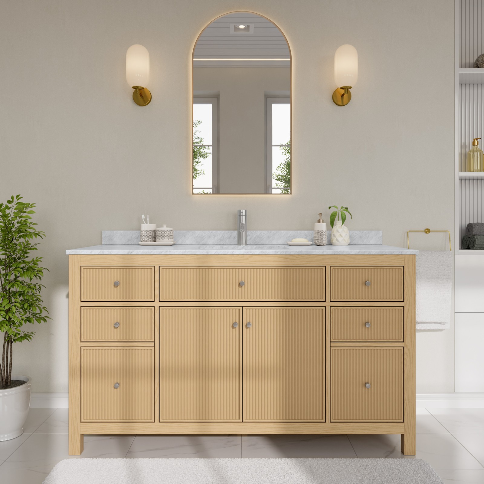 Wyndham Collection WCF9292-60S-CMUNSMXX Pendry 60″ – Tanned Oak / Brushed Nickel