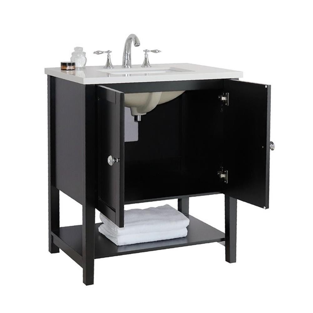 31″ 2-Door Transitional Single Sink Solid Wood Vanity in Espresso