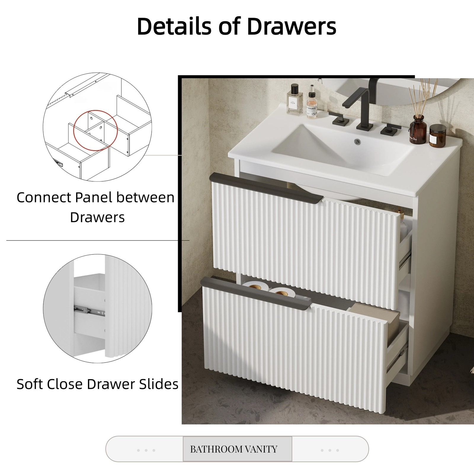 30″ Bathroom Vanity with Ceramic Sink & Soft Close Drawers, White