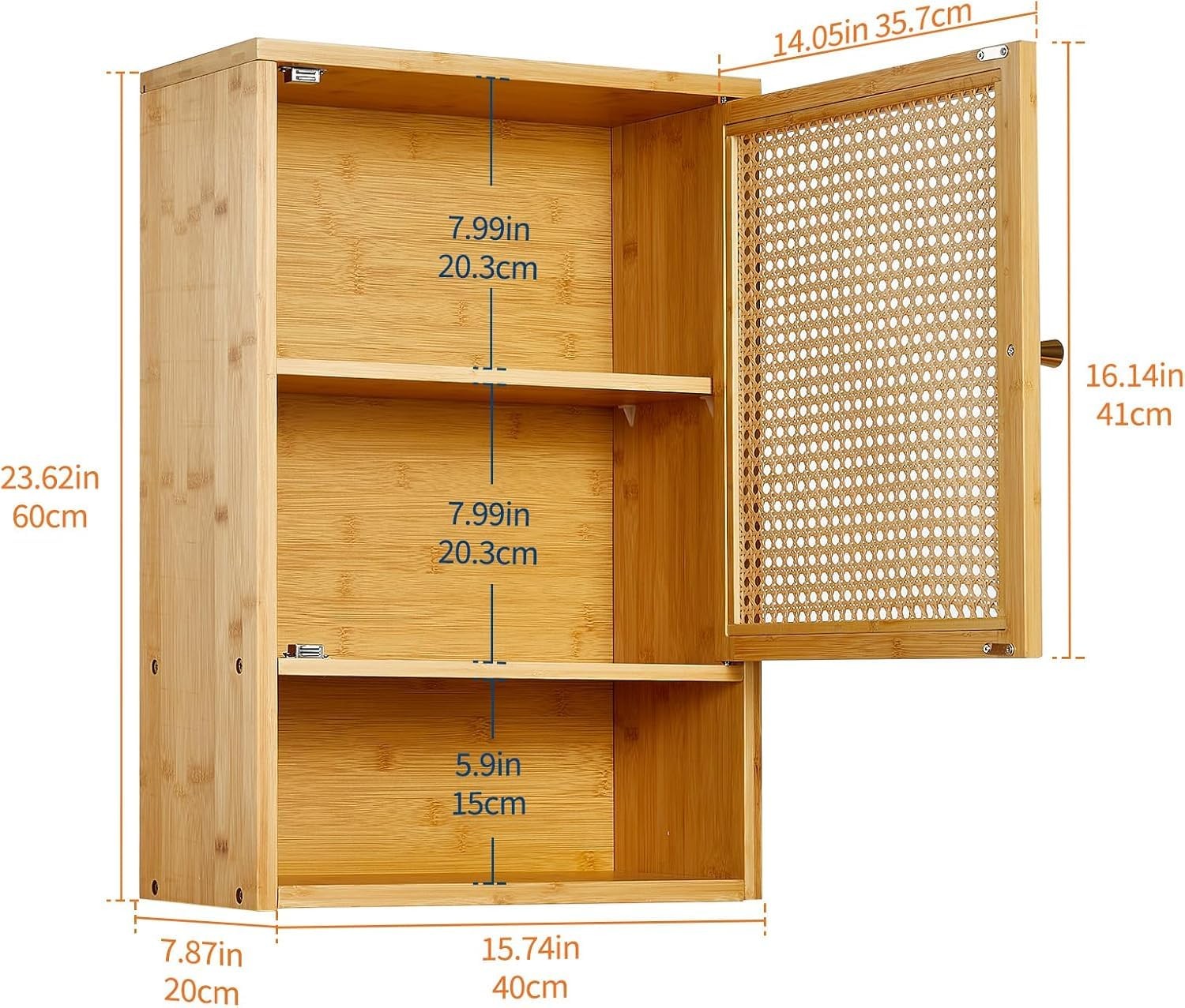 Garvee Rattan Door Bamboo Wall Storage Cabinet,Bathroom Medicine Cabinet,Kitchen