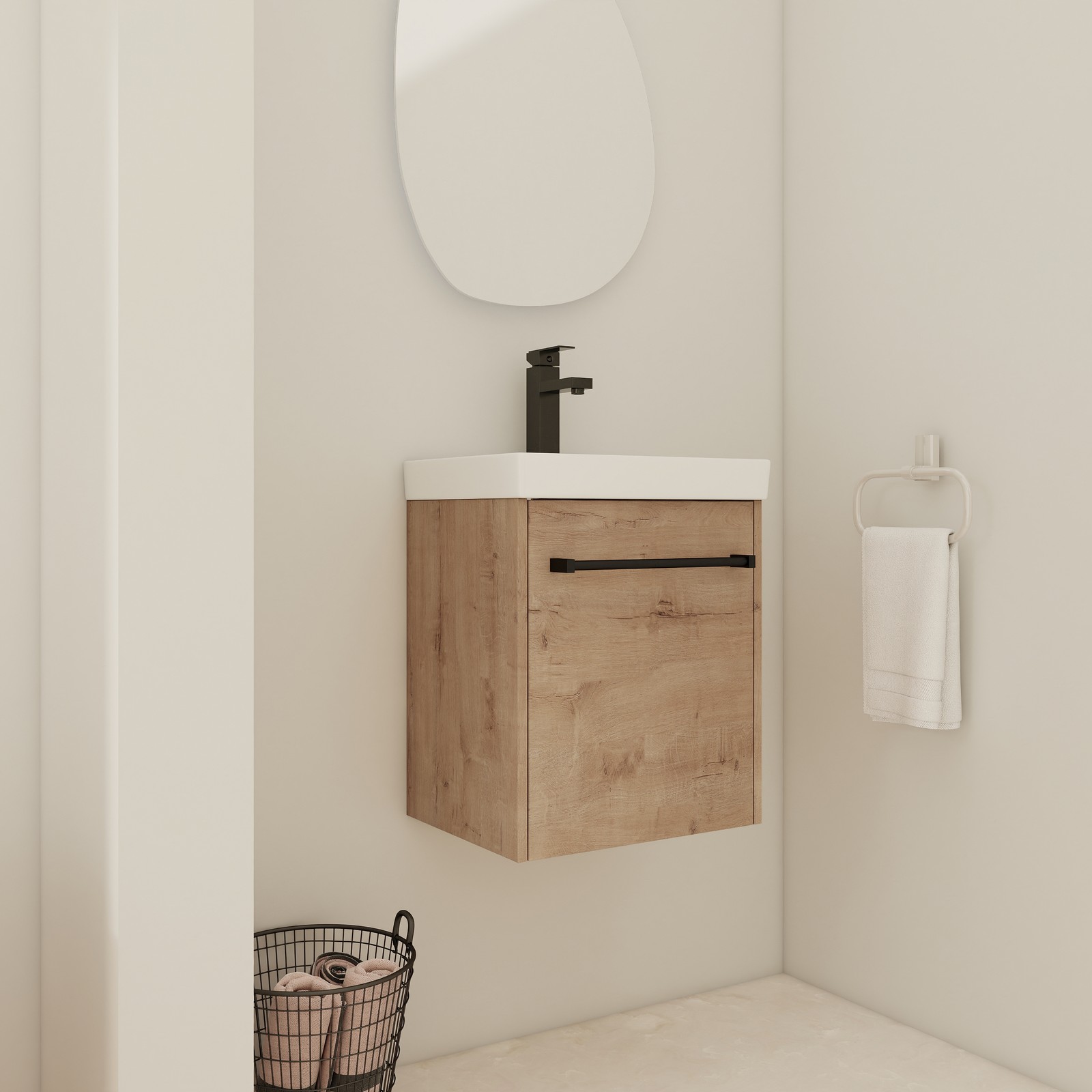 Space-Saving 18″Wall Vanity w/Ceramic Sink Cabinet Bathroom for Apartments White
