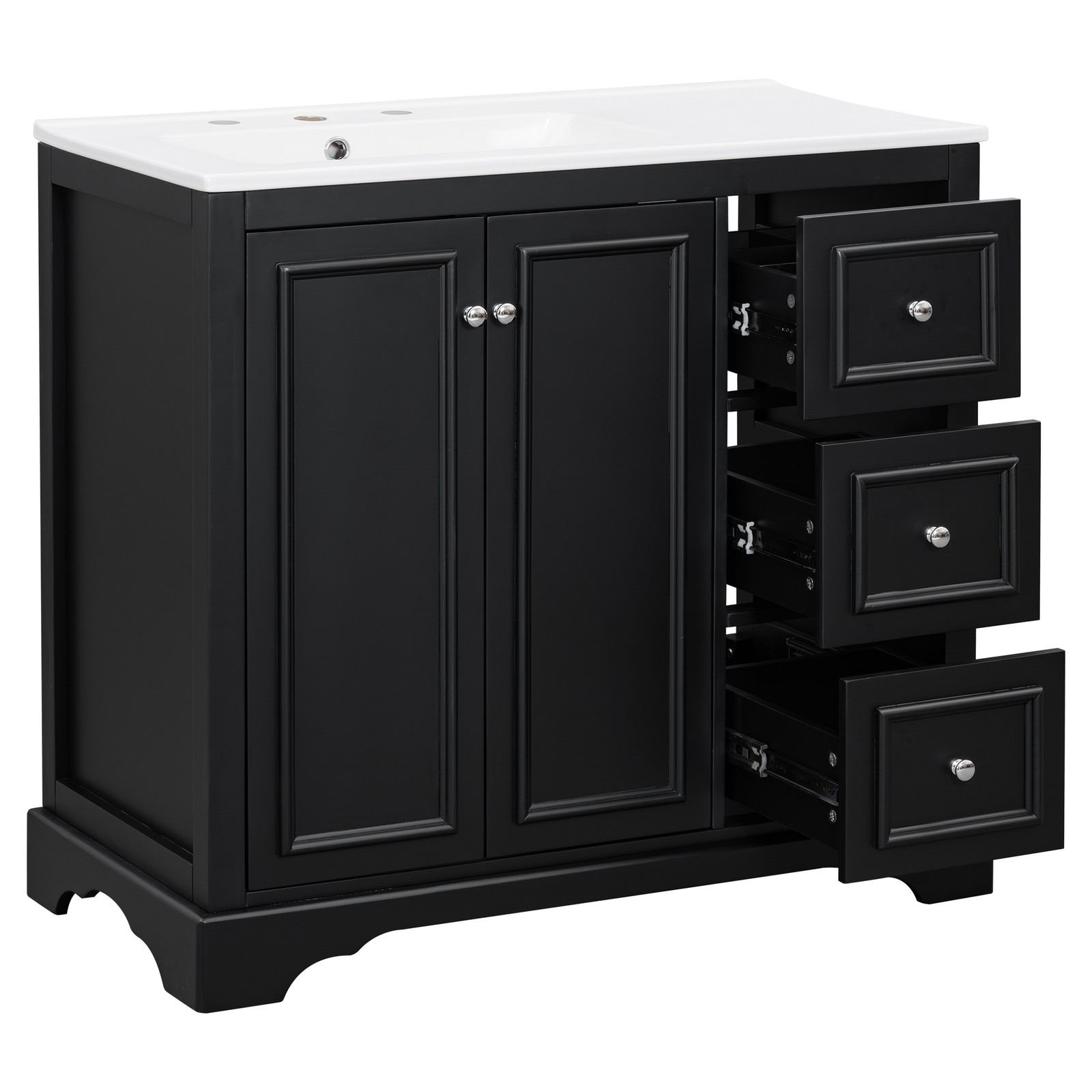 36 Inch Transitional Bathroom Vanity with Ceramic Sink, Black