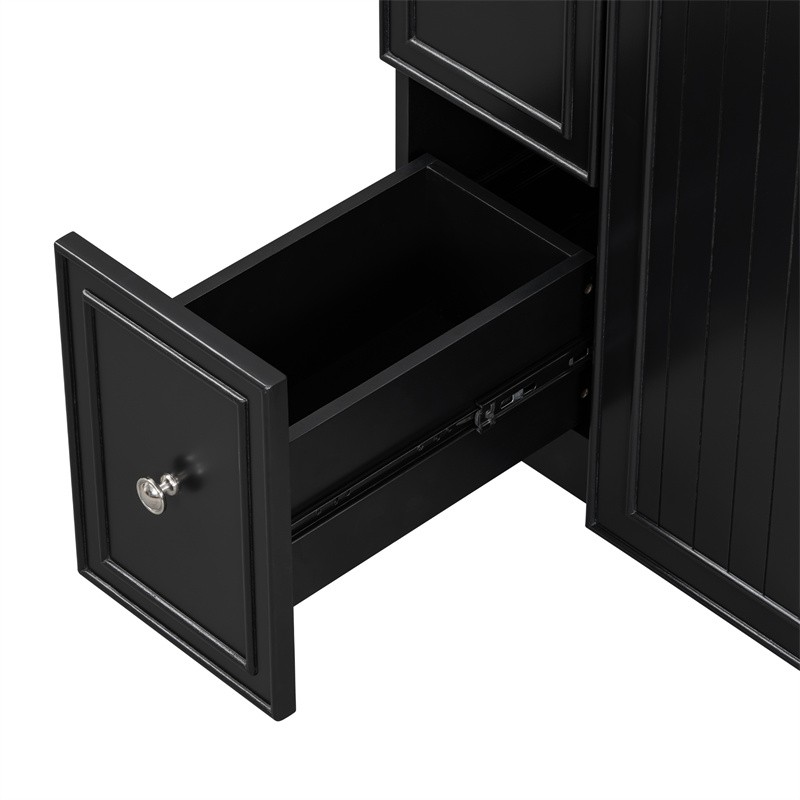 24″ Black Bathroom Vanity Cabinet with Ceramic Sink,2 Drawers,1 Soft-Close Door