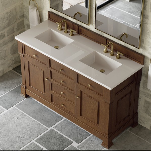 60″ James Martin Brookfield 547-V60D-HNO-3WZ Double Vanity Cabinet White ZeusTop
