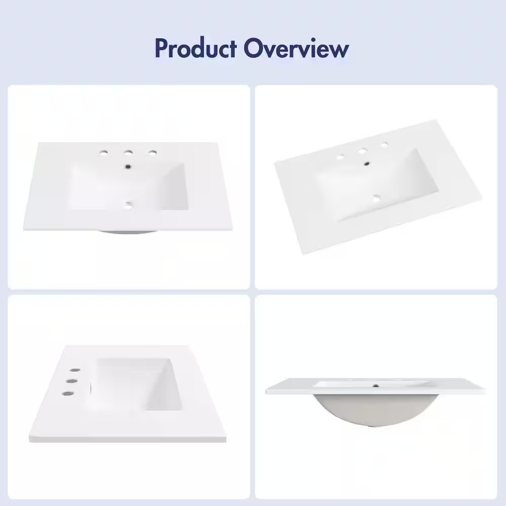 Tucson 30 In. W X 18 In. D Vitreous China Single Sink Vanity Top in White with 3