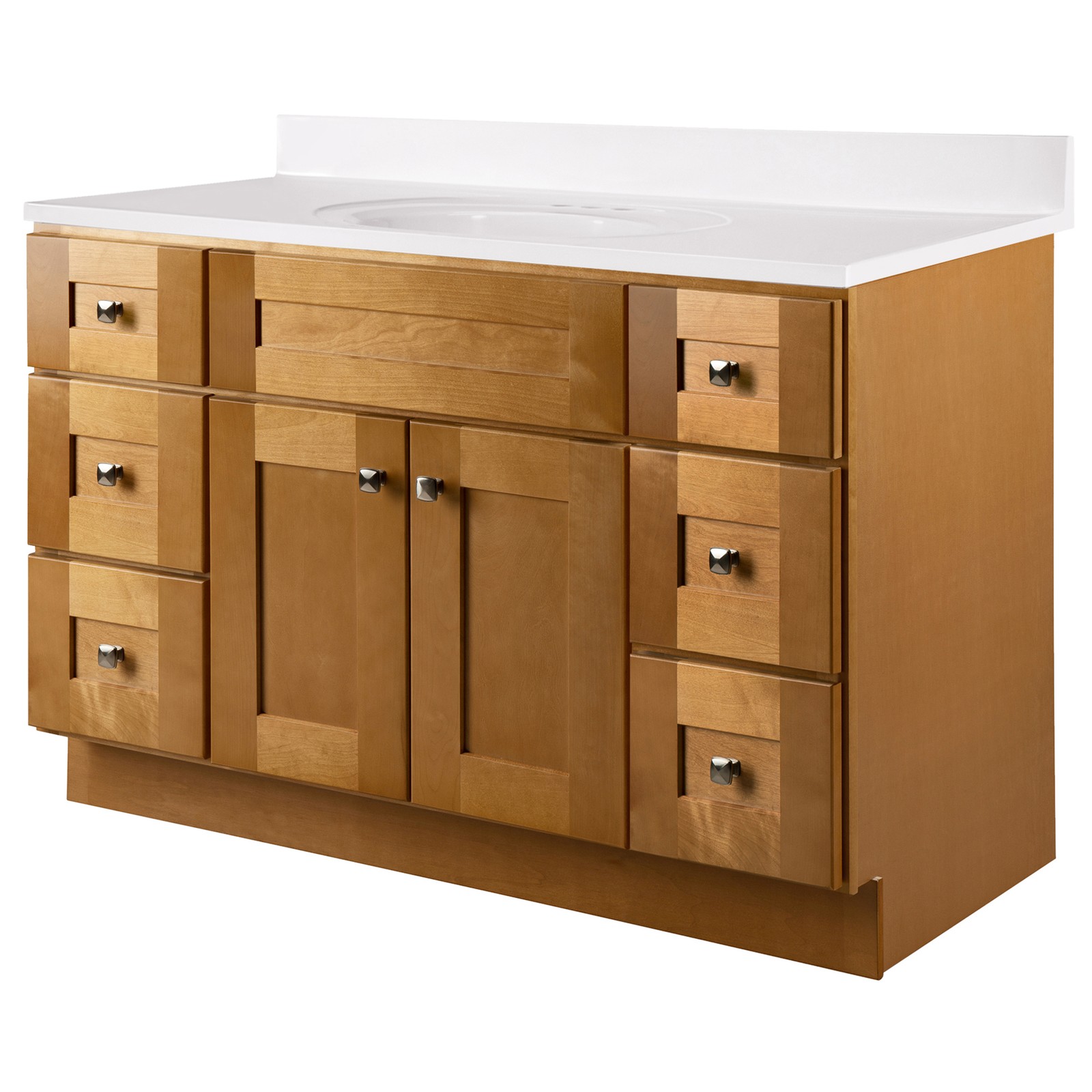 Brookings Bath Vanity Assembled 49×22 – Birch Base and Solid White Top
